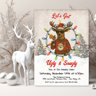Invitación Suéter divertido feo de Navidad Reno ciervo cóctel