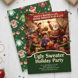 Invitación Suéter Feo de la Lista de Santa Fiesta de Navidad 