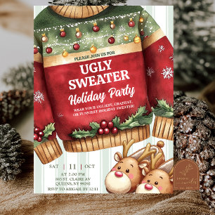 Invitación Suéter feo de Navidad con rayas extravagantes