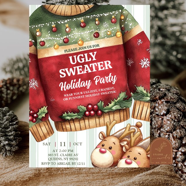 Invitación Suéter feo de Navidad con rayas extravagantes (Subido por el creador)