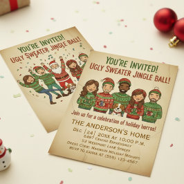 Invitación Suéter Feo Divertido Jingle Ball Navidad Retro 