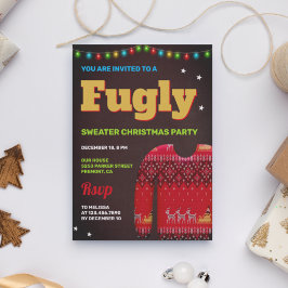 Invitación Suéter feo divertido rojo para fiesta de Navidad