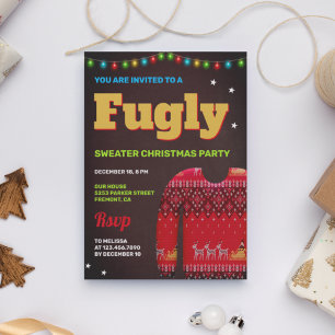 Invitación Suéter feo divertido rojo para fiesta de Navidad