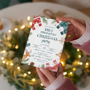 Invitación Suéter feo y Fiesta de Navidades de renos