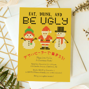 Invitación Suéter Navidad Santa Snowman Embroidery