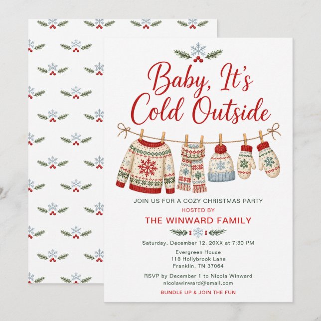 Invitación Suéter Navideño Acogedor Fiesta de Vacaciones (Anverso / Reverso)