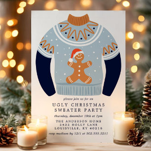 Invitación Suéter Navideño Feo de Hombre de Jengibre Pegajoso