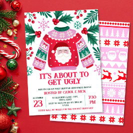 Invitación Suéter Santa Costuma fea Fiesta Verde y Rojo