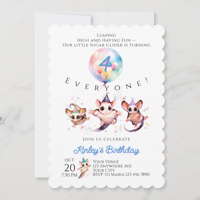 Invitación Sugar Glider Birthday Invitation (Anverso)