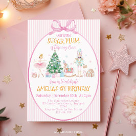 Invitación Sugar Plum Christmas Nutcracker Pink Bow Birthday