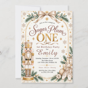Invitación Sugar Plum Es Uno Cumpleaños Neutral Beige Es Un C