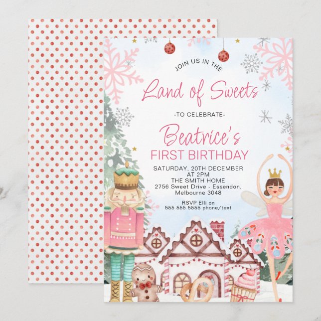Invitación Sugar Plum Fairy Gingerbread House Cumpleaños (Anverso / Reverso)