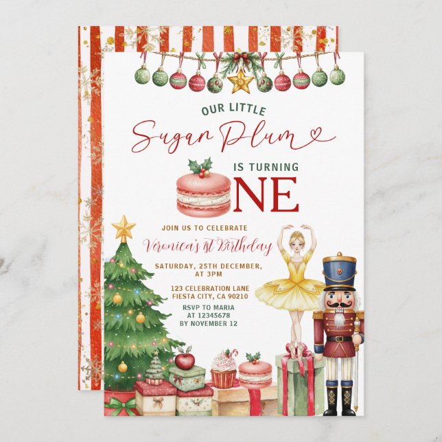 Invitación Sugar Plum Fairy Nutcracker Christmas Birthday (Anverso / Reverso)