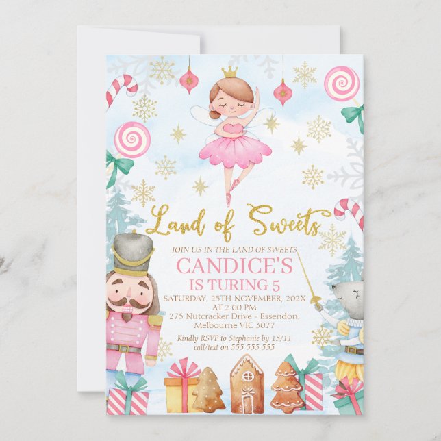 Invitación Sugar Plum Fairy Nutcracker Land of Sweet Birthday (Anverso)