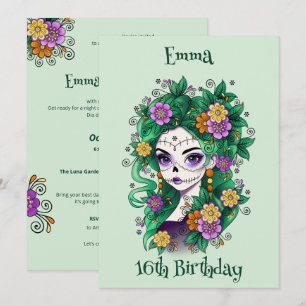Invitación Sugar Skull Dia de los Muertos Dulce 16 Cumpleaños