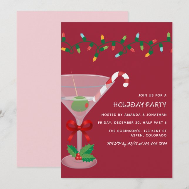 Invitación Sugarplum Blush Christmas Holiday Cocktail Party (Anverso / Reverso)