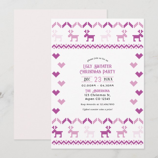 Invitación Sugarplum & Nieve Knit Navidades de suéter feo Fie (Anverso / Reverso)