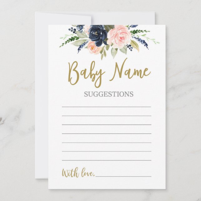 Invitación Sugerencia de nombre de bebé para revelar género (Anverso)