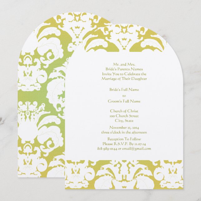 Invitación Sugerencias de la Boda de Damasco Verde con manteq (Anverso / Reverso)