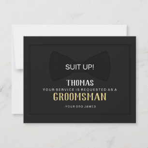 Invitación Suit Up Groomsman Card - Black on Black Tie