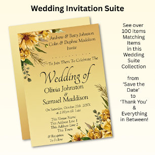 Invitación suite Boda de flores amarillas doradas