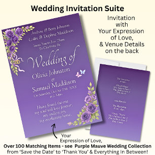 Invitación Suite Boda de flores malvas moradas