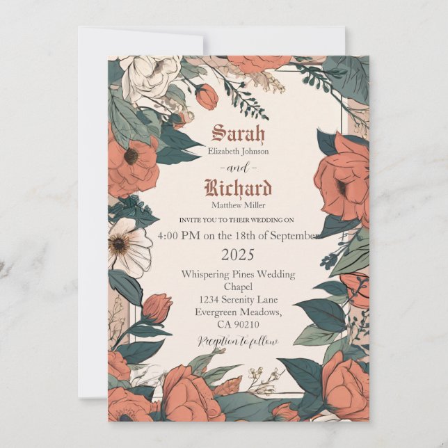 Invitación Suite de Boda botánico vintage (Anverso)