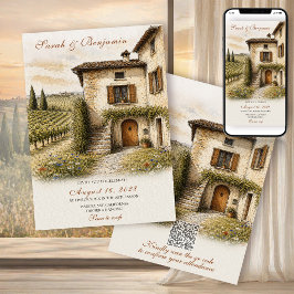 Invitación Suite de Boda con Boceto de Casa de Campo Italiana