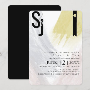 Invitación Suite de boda con pinceladas abstractas de mostaza