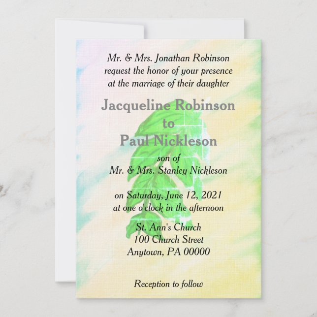 Invitación Suite de Boda de Hoja de Acuarela Tropical (Anverso)