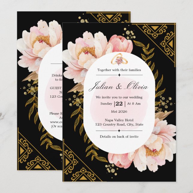 Invitación Suite de boda floral con gradiente pastel moderno (Anverso / Reverso)