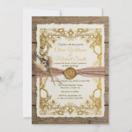 Invitación Suite de boda floral dorada rústica boho elegante