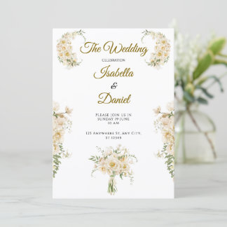 Invitación Suite de Boda Floral Marfil Dorado Elegante