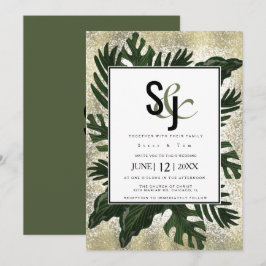 Invitación Suite de Boda Monstera Tropical Falso Salpicaduras
