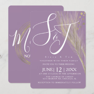 Invitación Suite de Boda Pampas Violeta Purpura con Hojuela d