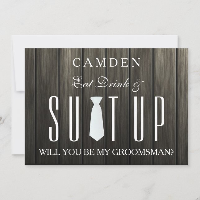 Invitación Suitup de fondo de madera ¿Serás mi novio? (Anverso)