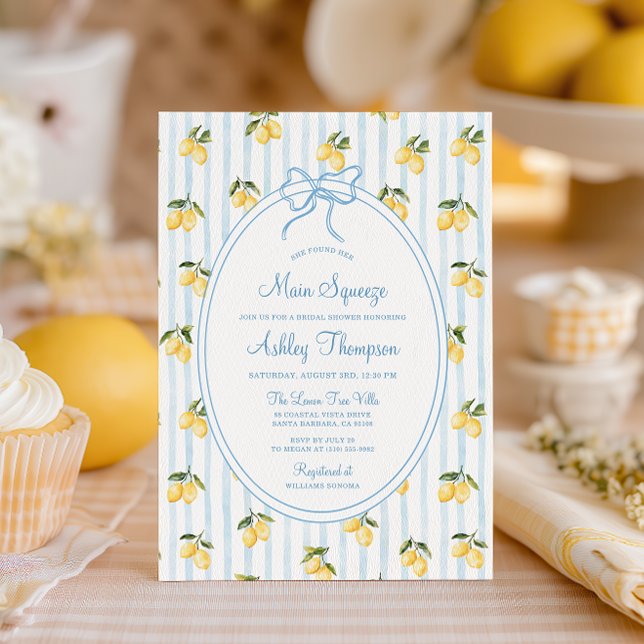 Invitación Sujeto principal Lemon Blue Bow ducha de novia ita (Subido por el creador)