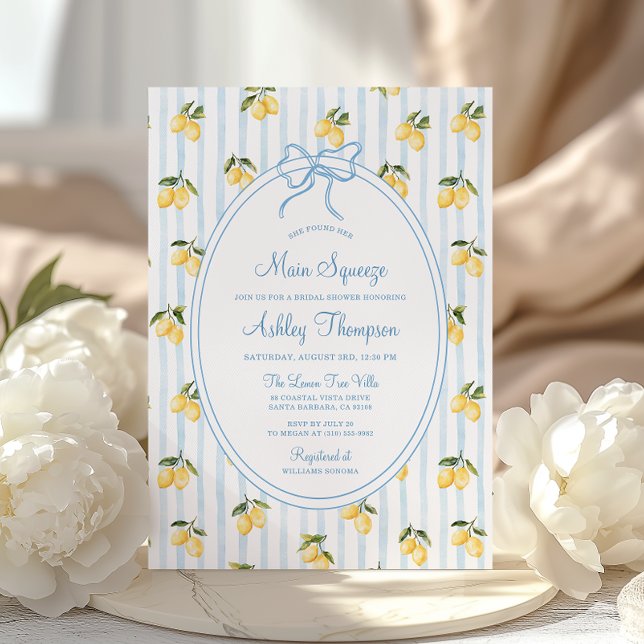 Invitación Sujeto principal Lemon Blue Bow ducha de novia ita (Subido por el creador)