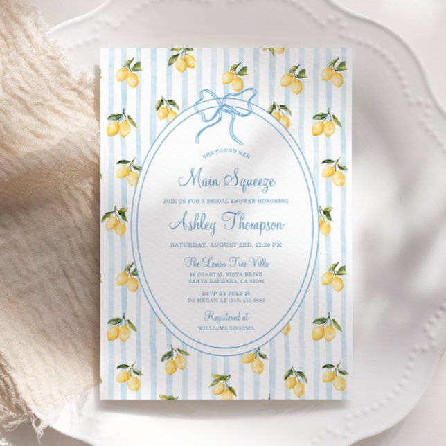 Invitación Sujeto principal Lemon Blue Bow ducha de novia ita (Subido por el creador)