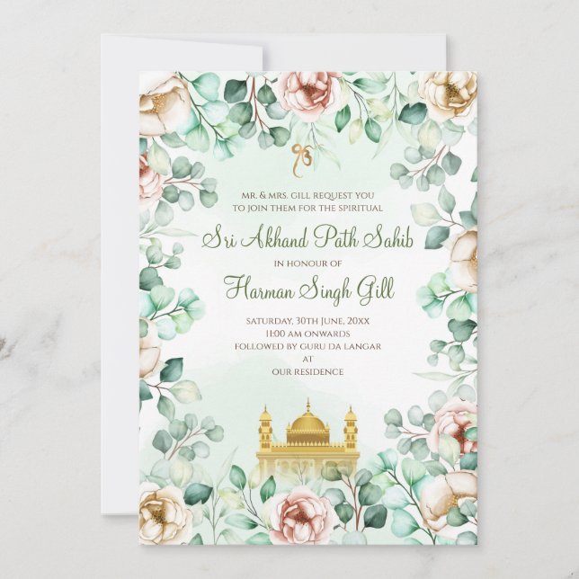 Invitación Sukhmani path invitation Akhand Path invite  (Anverso)