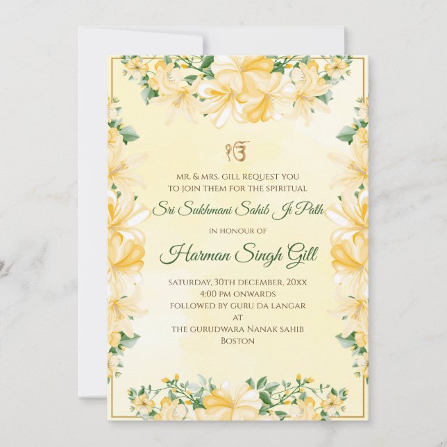 Invitación Sukhmani path invitation digital download (Anverso)