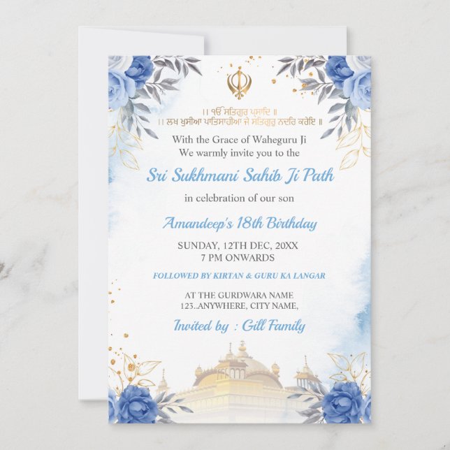 Invitación Sukhmani Sahib Path Birthday Card (Anverso)
