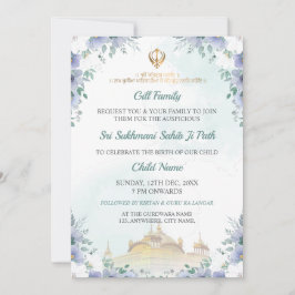 Invitación Sukhmani Sahib Path Invite, Birth Announce Card