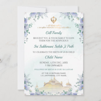 Invitación Sukhmani Sahib Path Invite, Birth Announce Card