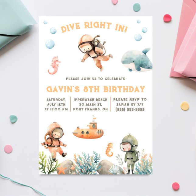 Invitación Sumérgete, Bajo el Mar, Cumpleaños de Buceo (Subido por el creador)