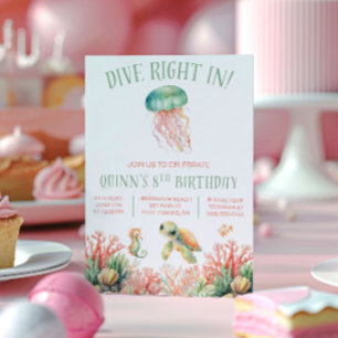 Invitación Sumérgete, Bajo el Mar, Cumpleaños Pastel