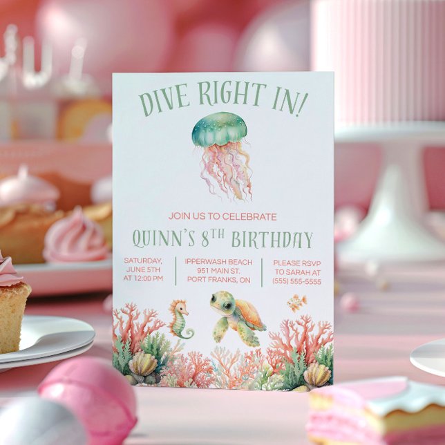Invitación Sumérgete, Bajo el Mar, Cumpleaños Pastel (Subido por el creador)