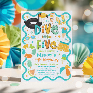 Invitación Sumérgete en cinco cumpleaños de fiesta de piscina