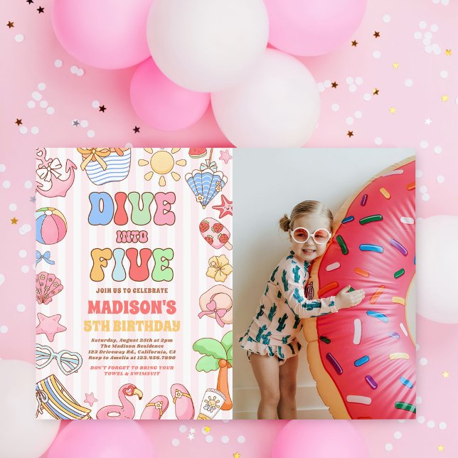 Invitación Sumérgete en cinco cumpleaños de playa tropical fo (Subido por el creador)