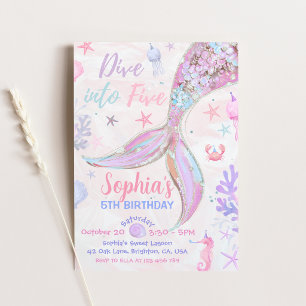 Invitación Sumérgete en cinco cumpleaños de sirena rosa paste